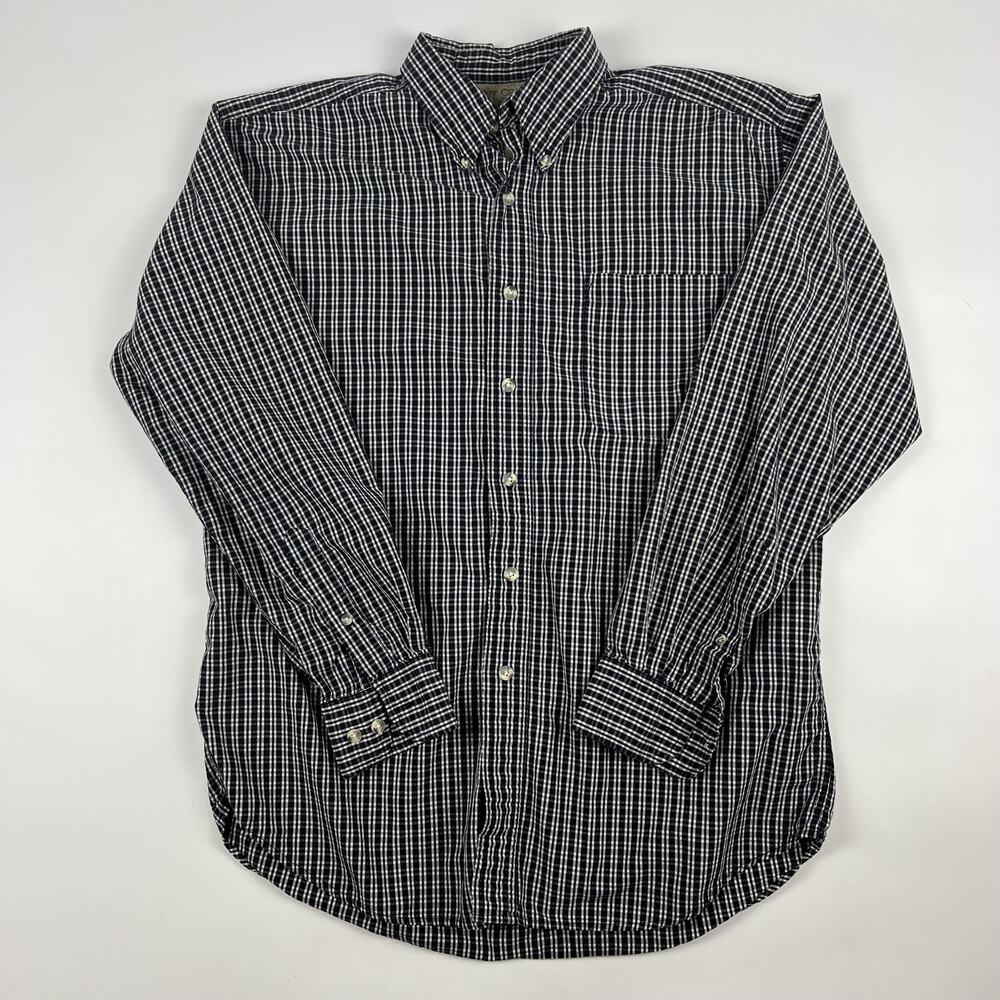 Ivy Crew Classics Men’s Navy White Medium Plaid Button Down Shirt 100% Cotton